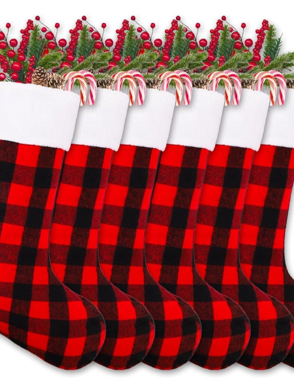 6PCS 22IN Christmas Stockings Decoration Black&Red Hanging Stockings